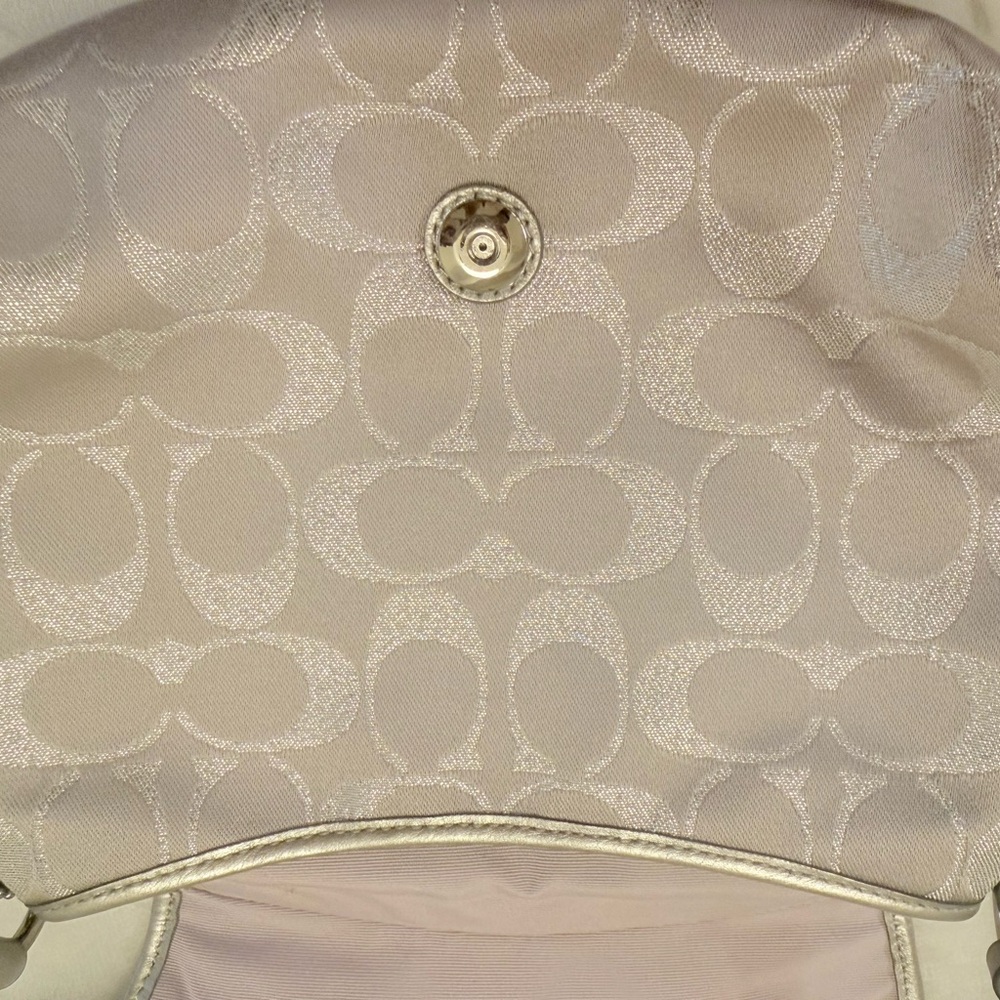 Coach Signature C Silver Metallic Crossbody Bag - Picture 9 of 16